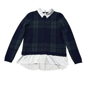 Tahari Women's Preppy Academia Old Money Plaid Layered Collared Sweater M 18x27